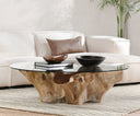 Willow Teak Root/ Glass Round Cocktail Table