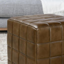 Carlo Leather Square Ottoman -Tuscany Chestnut