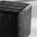 Carlo Leather Square Ottoman - Jet Black