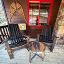 Whiskey Barrel Adirondack Chairs(2) and Table